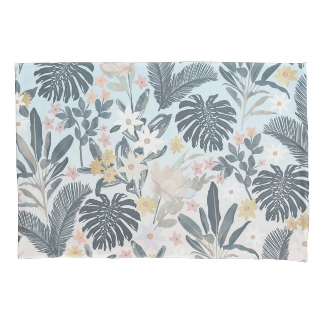 Tropisches Grau Gold Foliage Blumenmuster Kissenbezug (Vorderseite-Links)