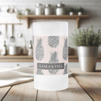 Tropisches Grau & Rosa Ananas-Muster mit Namen