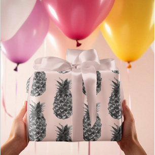Tropisches Grau & Rosa Ananas Nahtloses Muster Geschenkpapier