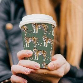 Tropisches Green Watercolor Tigermuster Pappbecher