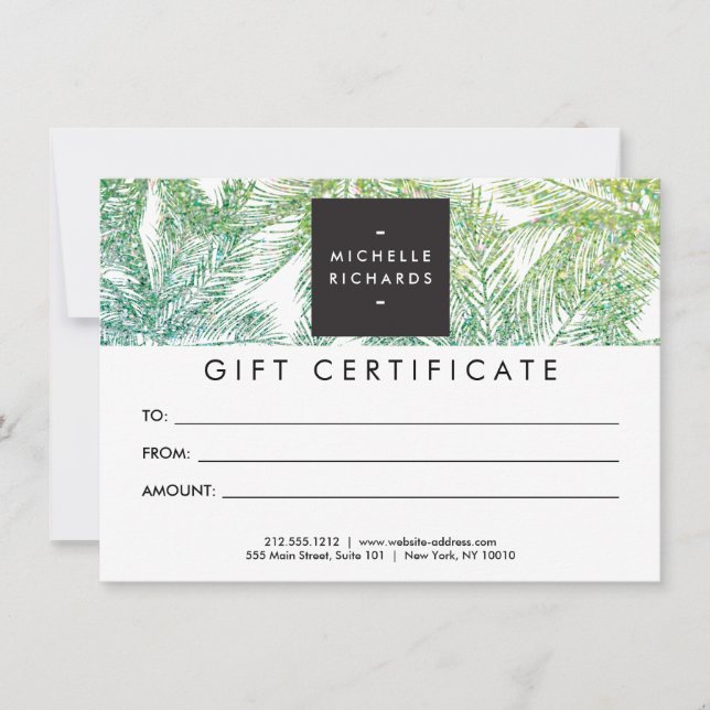 Tropisches Grün/Aqua Glitzer Palms Geschenkkarte (Vorderseite)