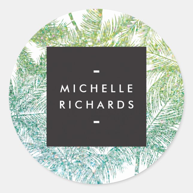 Tropisches Grün/Aqua Glitzer Palms Stickers (Vorderseite)