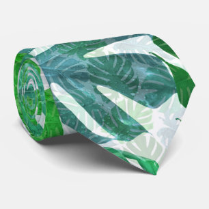 Tropisches Grün-Blau-Monstera-Palmenblätter-Muster Krawatte