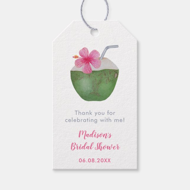 Tropisches grünes Coconut Brautparty Gevor Tag Geschenkanhänger (Vorderseite)