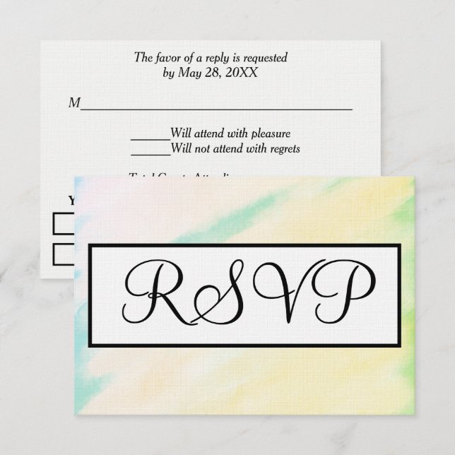Tropisches grünes Gelb Hochzeitungs-Aquarell-UAWG RSVP Karte (Vorne/Hinten)