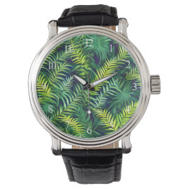 Tropisches grünes Leaf-Fern-Muster Armbanduhr