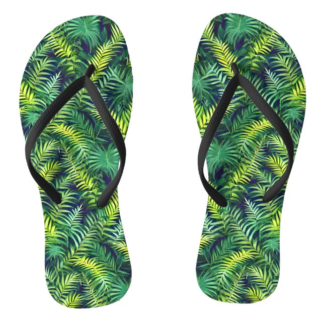 Tropisches grünes Leaf-Fern-Muster Flip Flops (Fußbett)