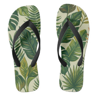 Tropisches grünes Palmwedel Botanisches Muster Fli Flip Flops