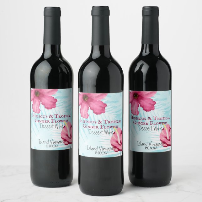 Tropisches Gütesiegel und Hibiskus Weinetikett (Flaschen)