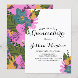 Tropisches Handgezogenes Blumenstrauß Quinceañera  Einladung