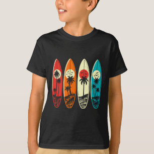 Tropisches Hawaii Palme Surfen Strand Surfboard Re T-Shirt
