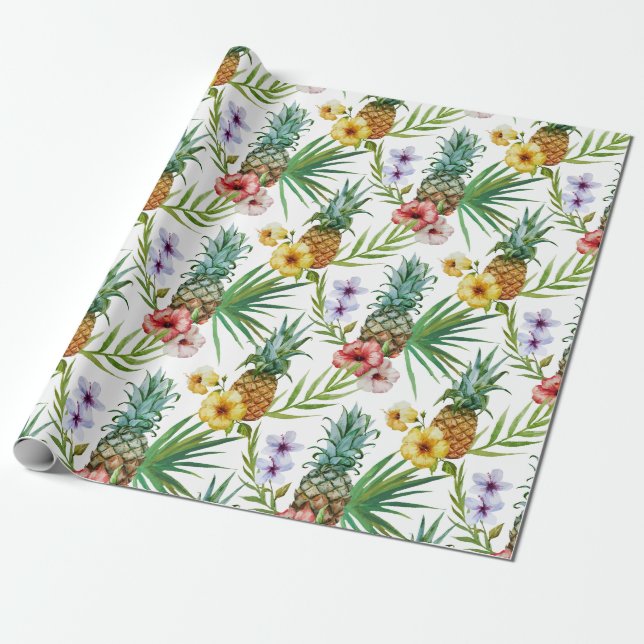 Tropisches Hawaii-Thema-Aquarell-Ananasmuster Geschenkpapier (Ungerollt)