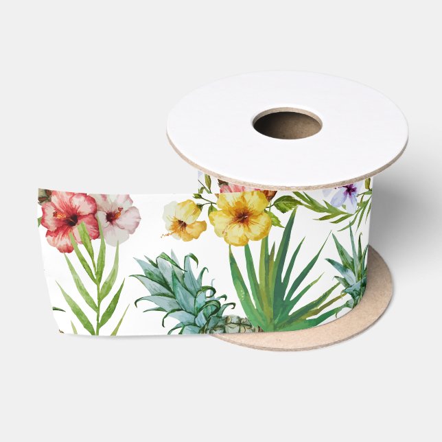 Tropisches Hawaii-Thema-Aquarell-Ananasmuster Satinband (Spule)