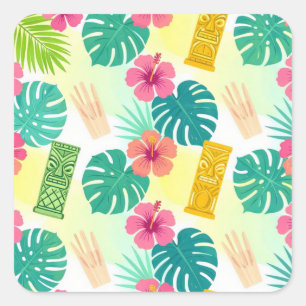 Tropisches Hawaiian Tiki-Muster für Partys Hochzei Quadratischer Aufkleber