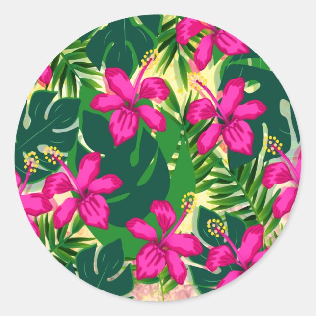tropisches hawaiianisches Muster Runder Aufkleber (Vorderseite)