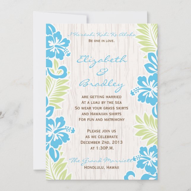 Tropisches Hawaiisches Hochzeitsempfang Türkis Einladung (Vorderseite)