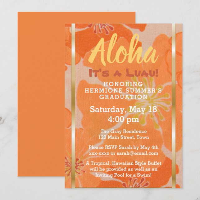 Tropisches hawaiisches Luau Abschluss-Party laden Einladung (Vorne/Hinten)
