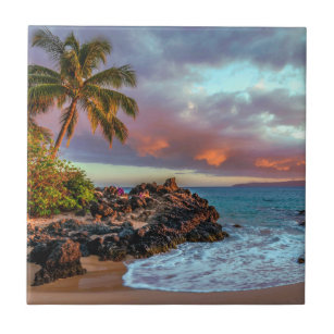 Tropisches hawaiisches Palme-Sandy-Strand-Paradies Fliese
