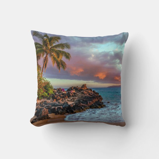 Tropisches hawaiisches Palme-Sandy-Strand-Paradies Kissen (Vorderseite)