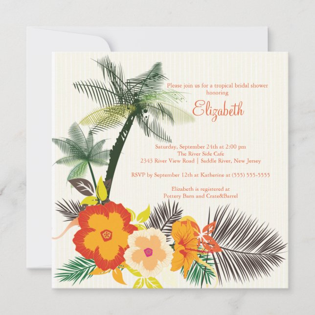 Tropisches Hibiskus-Blumen-Brautparty Einladung (Vorderseite)