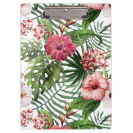 Tropisches Hibiskus-Blumen-Laubmuster Klemmbrett