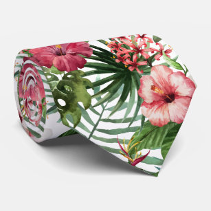Tropisches Hibiskus-Blumen-Laubmuster Krawatte