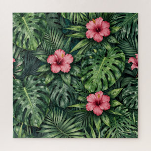 Tropisches Hibiskus Monstera Dschungelmuster