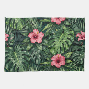 Tropisches Hibiskus Monstera Dschungelmuster Geschirrtuch