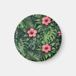Tropisches Hibiskus Monstera Dschungelmuster Magnet