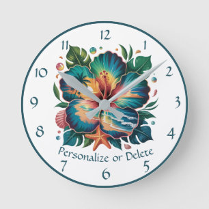Tropisches Hibiskus-Paradies – Ocean Bloom Design Runde Wanduhr