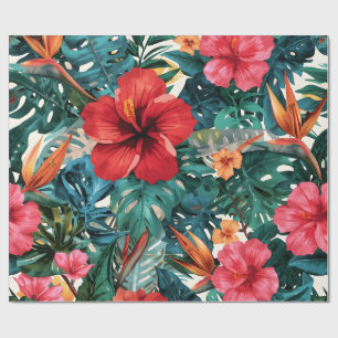 Tropisches Hibiskus- und Monstera-Blatt-Geschenkpa Geschenkpapier