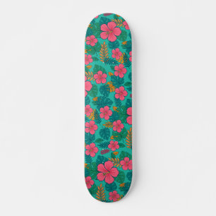 Tropisches Hibiskus- und Palmenblattmuster Skateboard