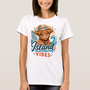Tropisches Highland-Kuh-Grafik mit Insel-Vibes T-Shirt