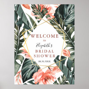 Tropisches Hochzeitsflorales Gold Willkommensschil Poster