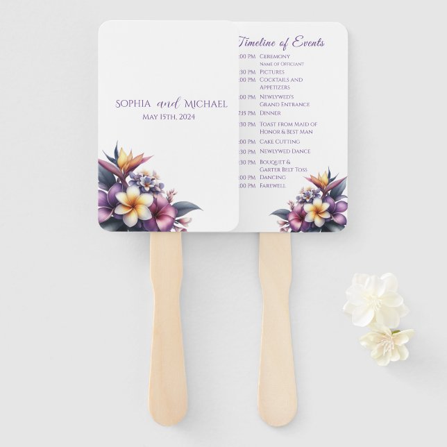 Tropisches Hochzeitsprogramm Fächer (Vorne und Hinten)