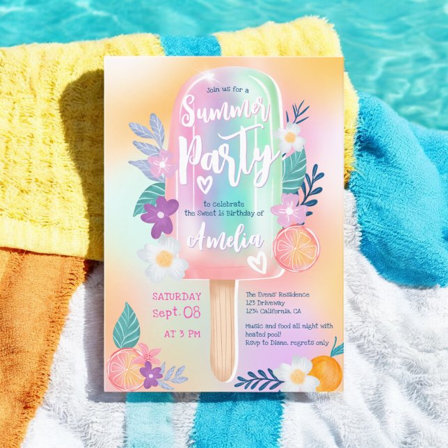Tropisches holografisches Sommerbecken Party Sweet Einladung (Tropical holographic summer pool party Sweet 16 Invitation)