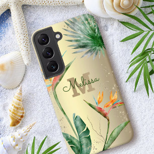 Tropisches Insel-Blumen-Monogramm Schrift Goldfoli Samsung Galaxy Hülle