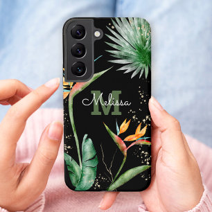 Tropisches Insel-Blumen-Monogramm-Schriftzug Gold  Samsung Galaxy Hülle