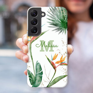 Tropisches Insel-Blumen-Monogramm-Schriftzug Weißg Samsung Galaxy Hülle
