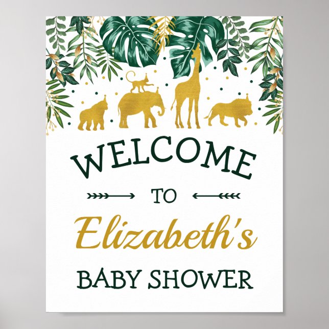 Tropisches Jungle Animals Baby Dusche Willkommen Poster (Vorne)