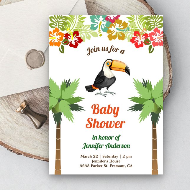 Tropisches Jungle Forest Toucan Babydusche Einladung (Von Creator hochgeladen)