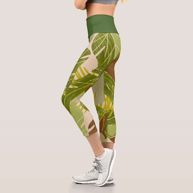 Tropisches Jungle Leaf Grüne Pflanze Capri Legging (Links)