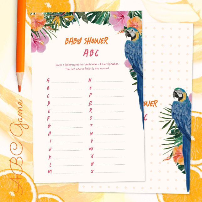 Tropisches Jungle Parrot Baby Dusche ABC Spiel (Tropical Jungle Parrot Baby Shower ABC Game ©Susanne Sachers - Sunny Mind 🌞)