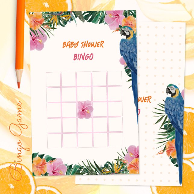 Tropisches Jungle Parrot Baby Dusche Bingo Spiel (Tropical Jungle Parrot Baby Shower Bingo Game ©Susanne Sachers - Sunny Mind 🌞)