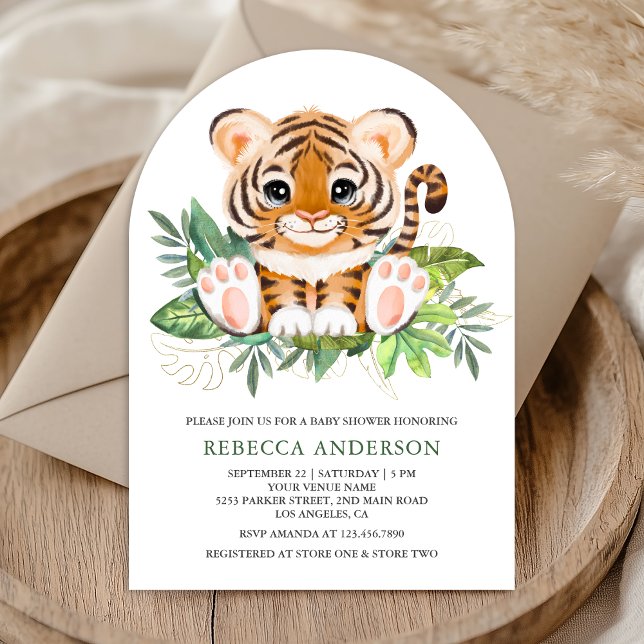 Tropisches Jungle Safari Niedlich Tiger Arch Babyd Einladung (Von Creator hochgeladen)