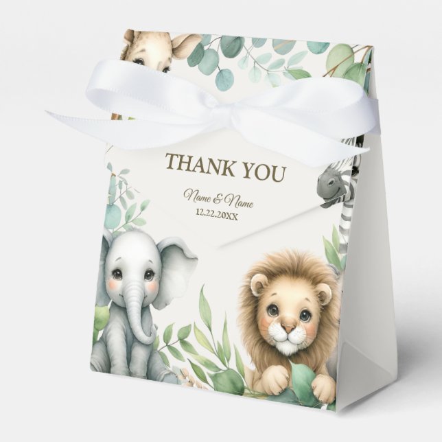 Tropisches Jungle Safari Tiere Grüne Blätter Party Geschenkschachtel (Vorderseite)