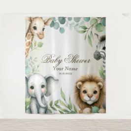 Tropisches Jungle Safari Tiere Grüne Blätter Party Wandteppich