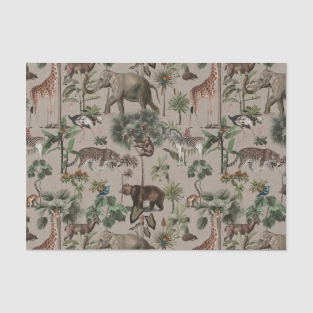Tropisches Jungle Safari-Tiermuster Seidenpapier (Vorderseite)