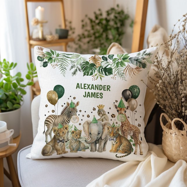 Tropisches Jungle Safari Wildtiere Boy Kinderzimme Kissen (Von Creator hochgeladen)