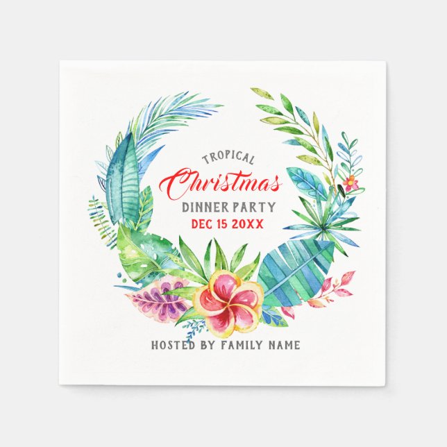 Tropisches Kaminfeuer Weihnachtsessen Party Serviette (Vorderseite)
